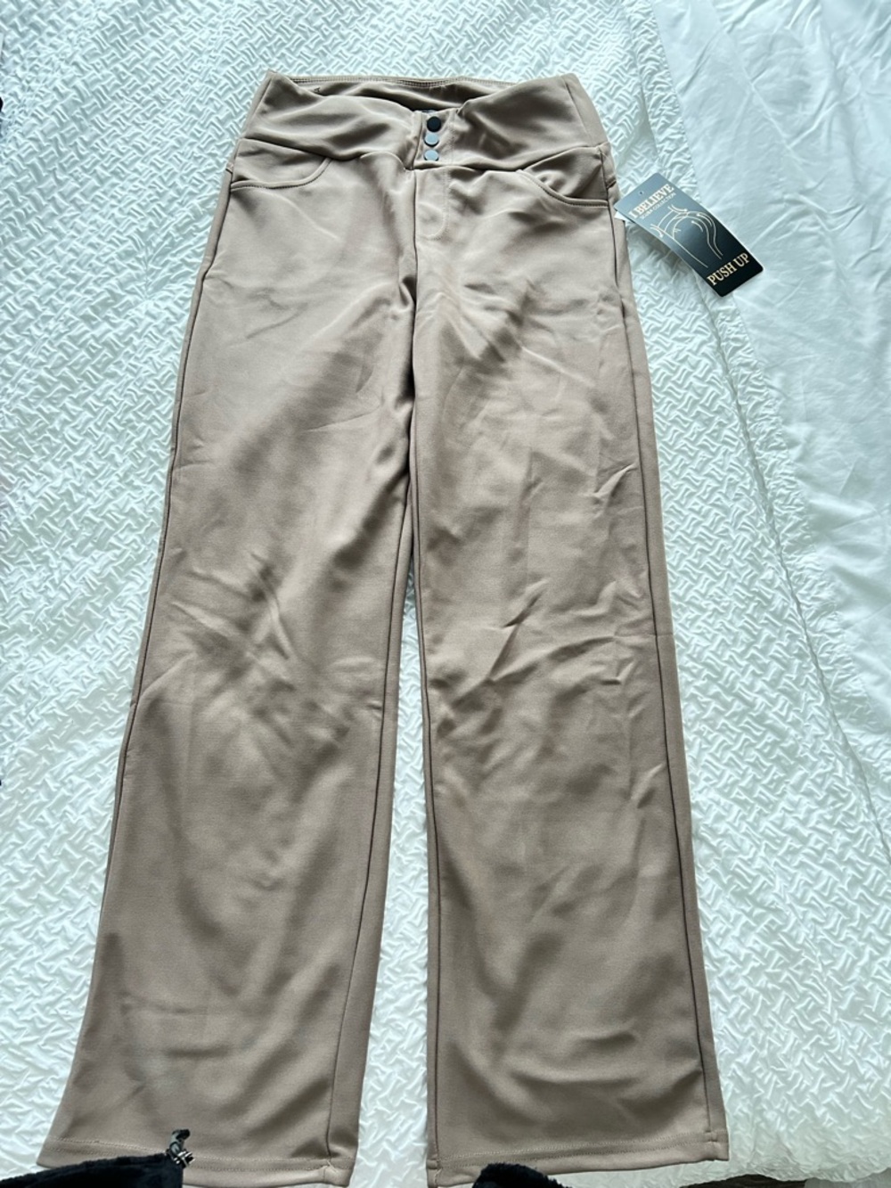 High-Waist Pull-On Flare Pants in Taupe